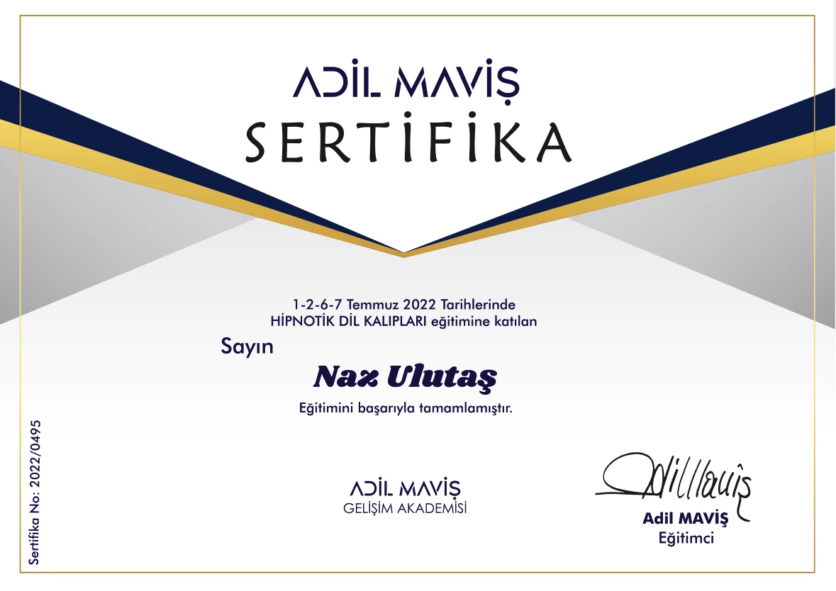 Hipnotik Dil Kalıpları katılım sertifikası