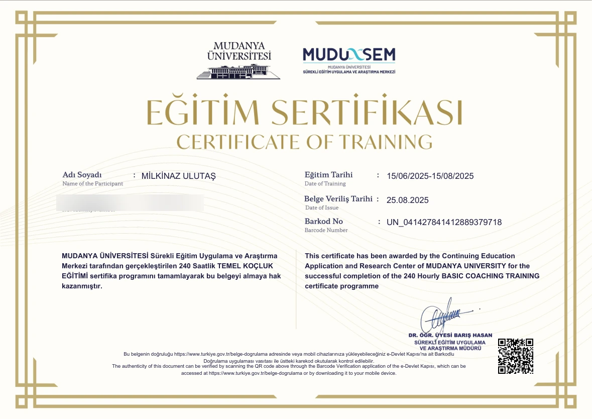 Temel Koçluk 240 saat eğitim sertifikası
